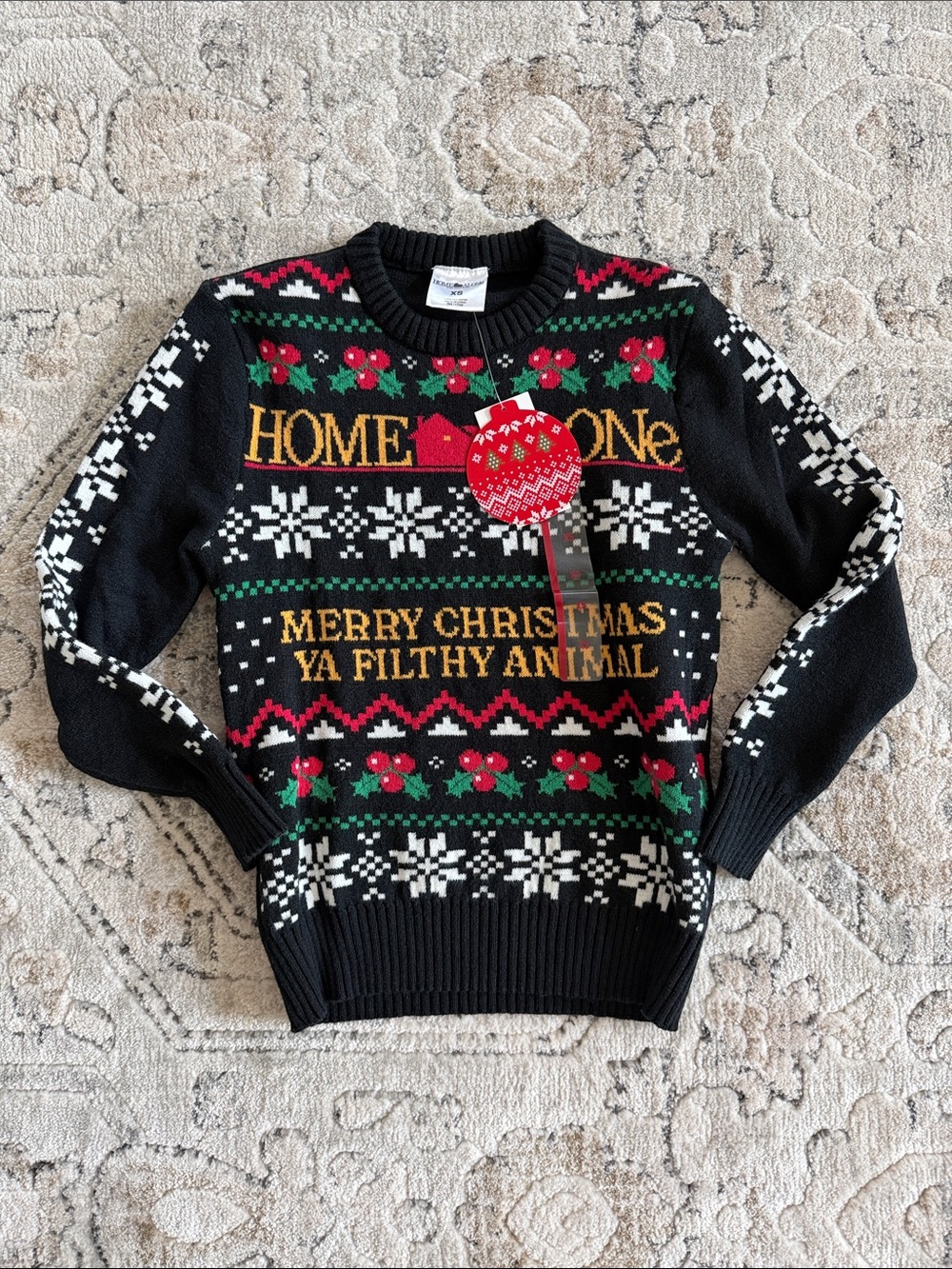 Kids XS Black Holiday Sweater - 'Merry Christmas Ya Filthy Animal' NWT